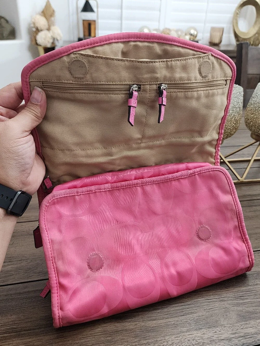 Coach Pink Signature Nylon Travel Case